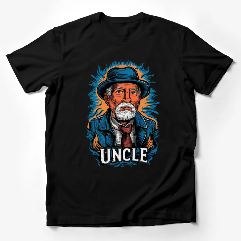 Vintage Uncle Graphic T-Shirt, Classic Old Man with Hat Tee, Cool Men's Fire Design Shirt Male T-Shirt