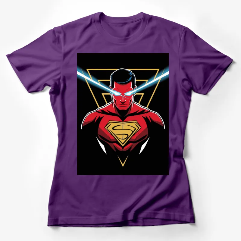 Superhero Graphic T-Shirt, Classic Comic Hero with Laser Eyes, Bold and Colorful Tee Design, Gift for Fans Female T-Shirt