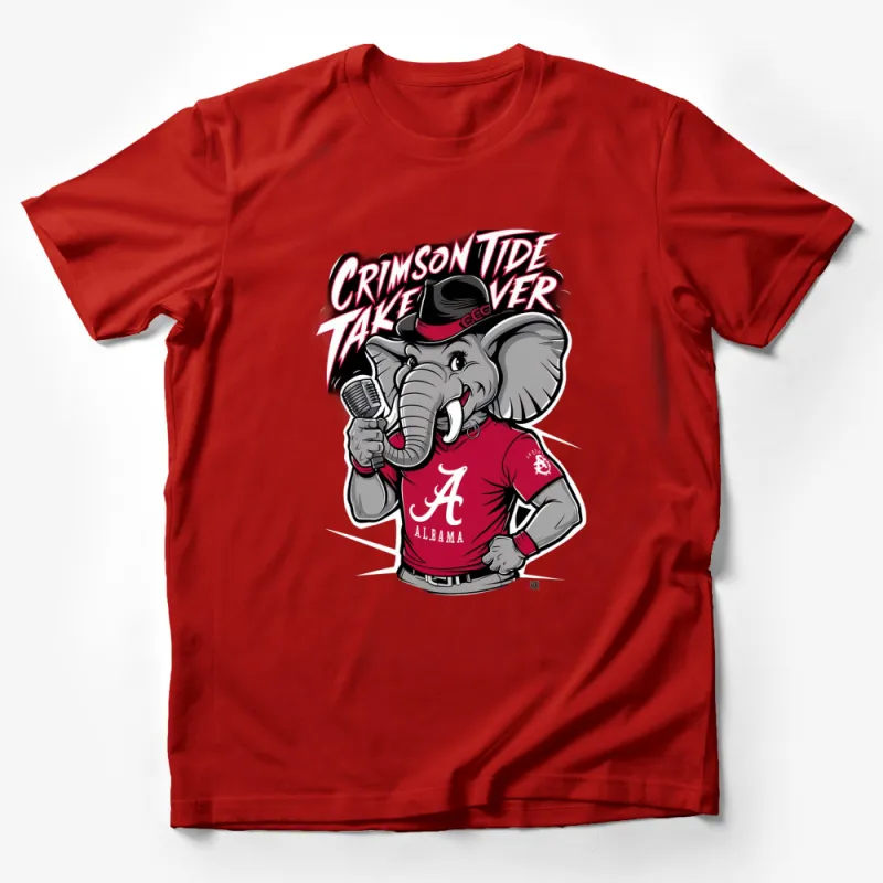 Crimson Tide Takeover T-Shirt | Alabama Elephant Mascot Graphic Tee | Sports Fan Apparel Male T-Shirt