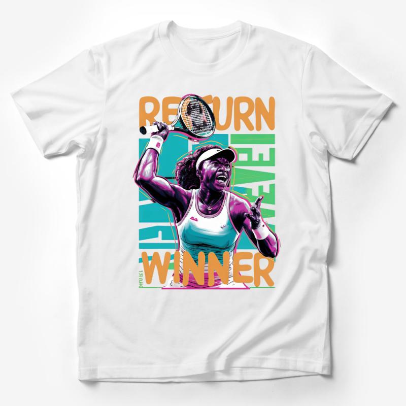 Vibrant Tennis Player Graphic Tee, Colorful Athlete Illustration Shirt, Sports Fan Unisex T-Shirt, Casual Comfort Streetwear Male T-Shirt