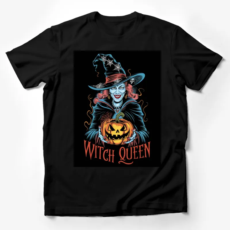 Witch Queen Halloween T-Shirt, Spooky Pumpkin and Skull Design, Women's Gothic Tee, October Festive Apparel Male T-Shirt