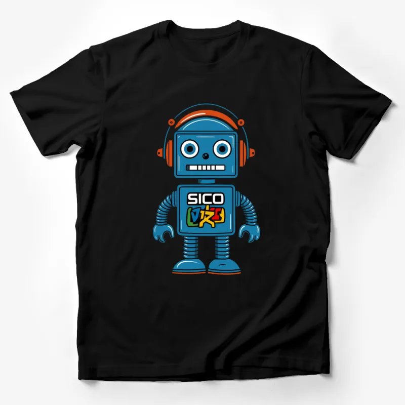 Retro Robot Graphic T-Shirt, Vintage Blue Robot with Headphones, Cool Tech Lover Tee, Unique Gift Idea Male T-Shirt