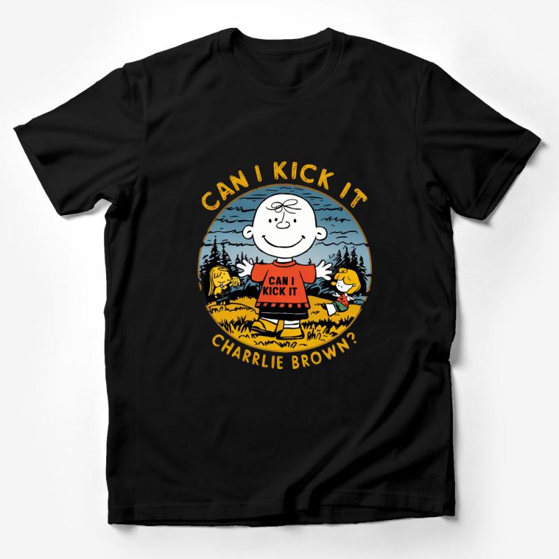 Charlie Brown Inspired T-Shirt, Can I Kick It Comic Quote, Unisex Graphic Tee, Vintage Peanuts Theme, Casual Wear for Fans Male T-Shirt