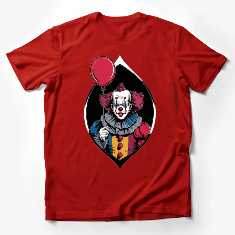 Creepy Clown T-Shirt, Scary Clown with Red Balloon, Horror Movie Fan Apparel, Unique Halloween Costume Idea Male T-Shirt