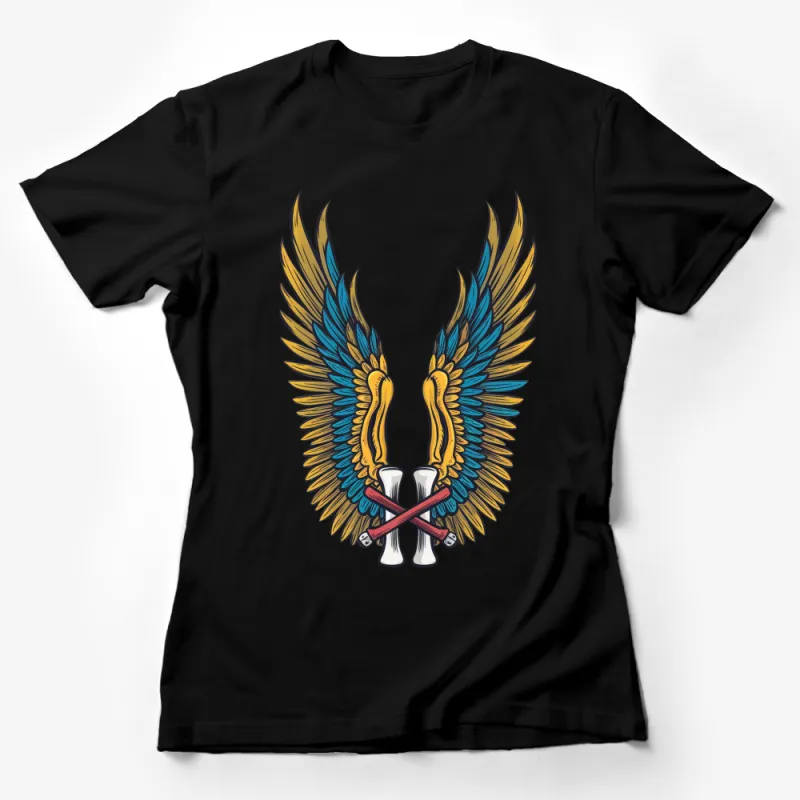 Angel Wings and Crossed Guitars T-Shirt, Vibrant Colorful Graphic Tee, Unique Music Lover Gift Idea Female T-Shirt