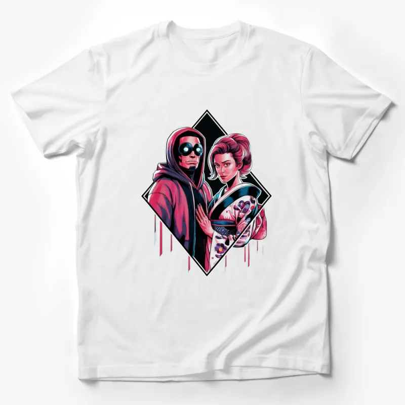 Stylish Duo Graphic T-Shirt, Vibrant Couple Art, Urban Fashion Tee, Bold Colors, Modern Streetwear Look Male T-Shirt