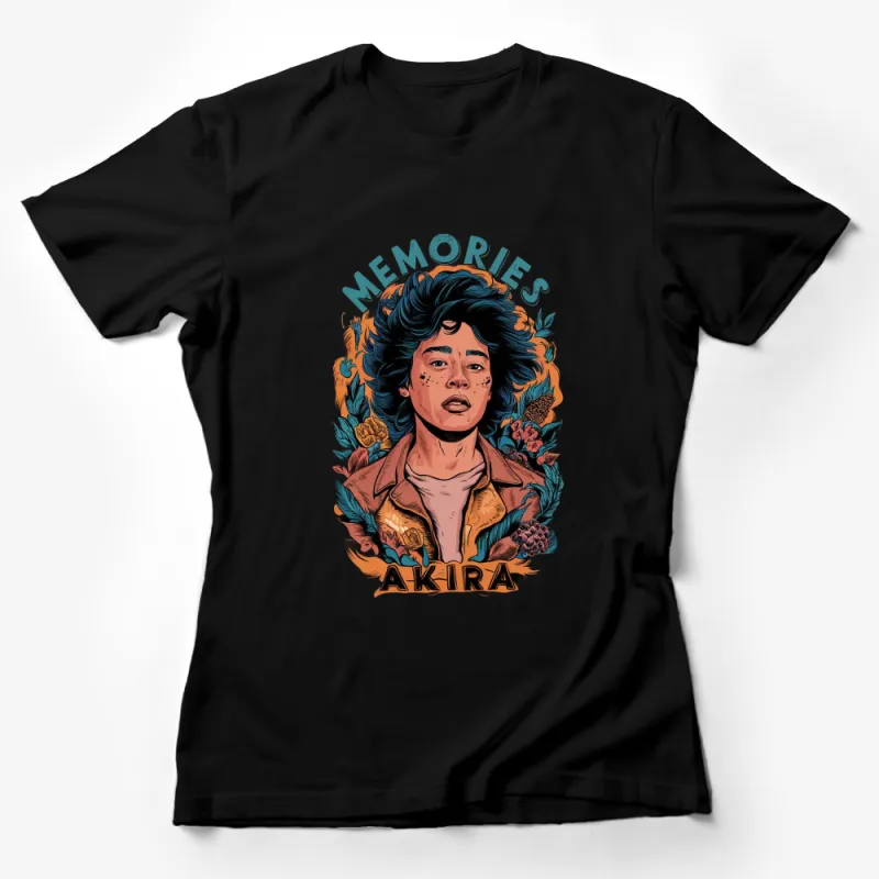 Vintage Akira Memories Graphic T-Shirt, Retro Style Floral and Portrait Tee, Unique Artistic Apparel, Unisex Fashion Female T-Shirt