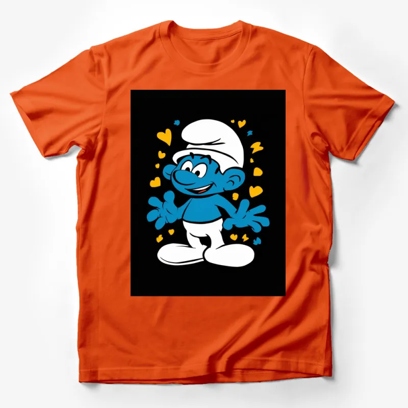 Cartoon Blue Character T-Shirt, Cute Smurf with Hearts, Unisex Kids and Adult Tee Male T-Shirt