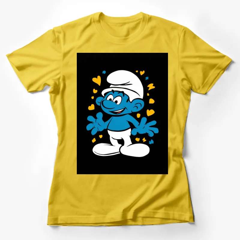 Cartoon Blue Character T-Shirt, Cute Smurf with Hearts, Unisex Kids and Adult Tee Female T-Shirt