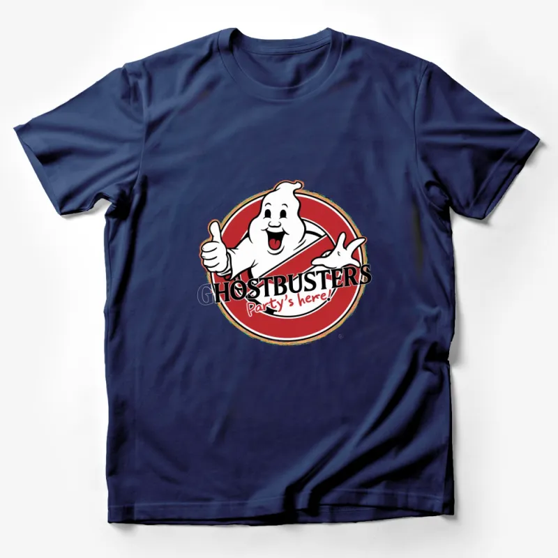 Ghostbusters Logo T-Shirt, Classic White Tee, Party's Here Graphic, Fun Casual Wear Male T-Shirt