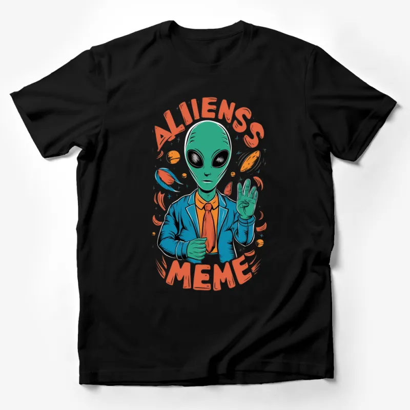 Alien Meme Graphic T-Shirt, Cool Extraterrestrial in Suit Design, Unisex Tee, Unique Sci-fi Clothing, Casual Streetwear Male T-Shirt