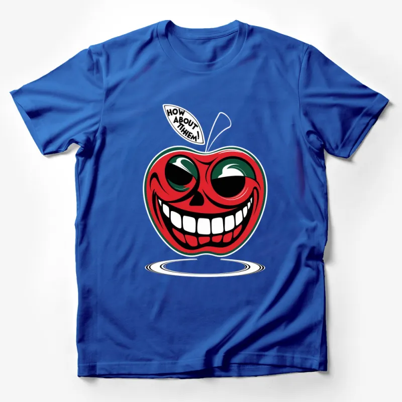 Unique Apple Face Graphic T-Shirt, Bold and Whimsical How About Them Slogan Tee Male T-Shirt