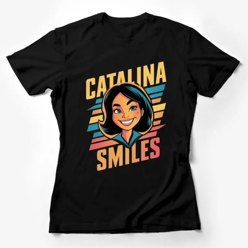 Catalina Smiles Cartoon Style Graphic T-Shirt, Vintage Inspired Colorful Design, Casual and Trendy Tee Female T-Shirt