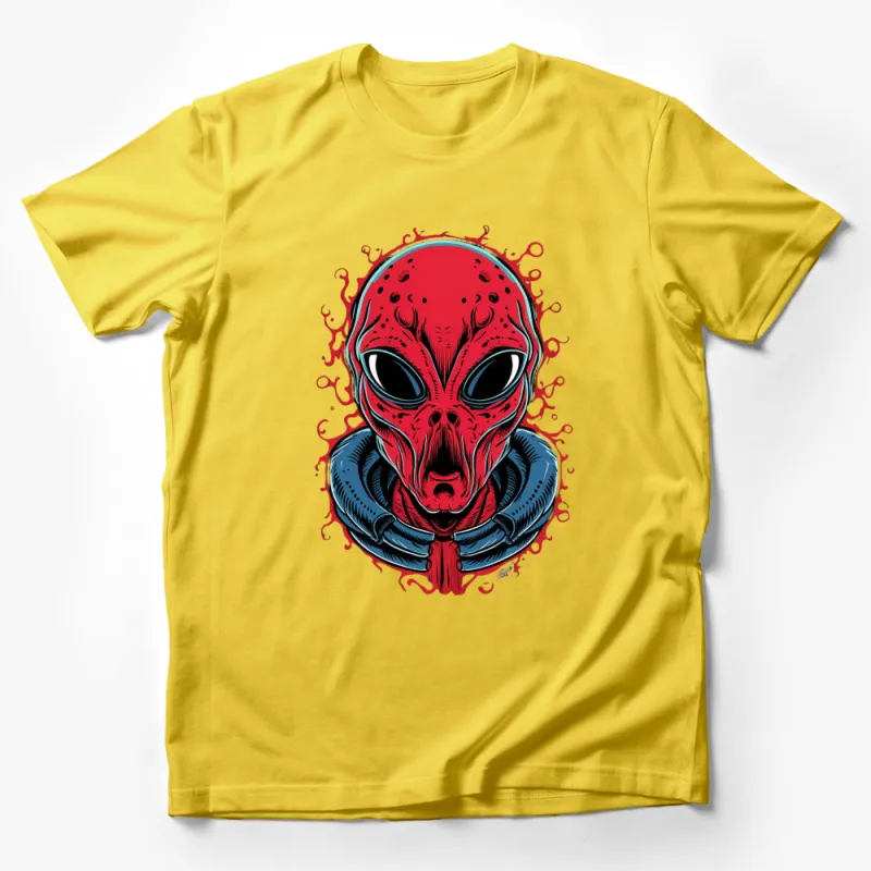 Red and Blue Alien Graphic T-Shirt, Unisex Alien Face Splash Design, Trendy Extra-Terrestrial Tee Male T-Shirt