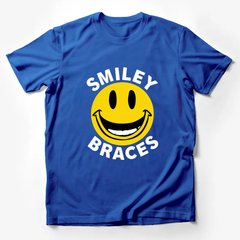 Smiley Face with Braces T-Shirt, Yellow Happy Face Tee, Fun Emoji Graphic Shirt for All Ages Male T-Shirt