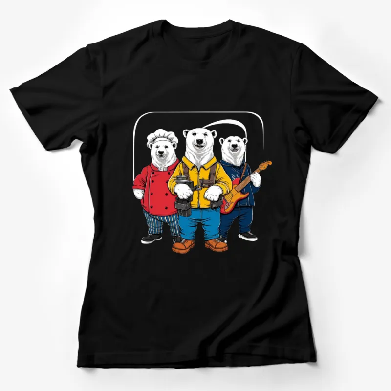 Polar Bear Band T-Shirt, Unique Musician Bears Graphic Tee, Unisex Casual Wear Female T-Shirt