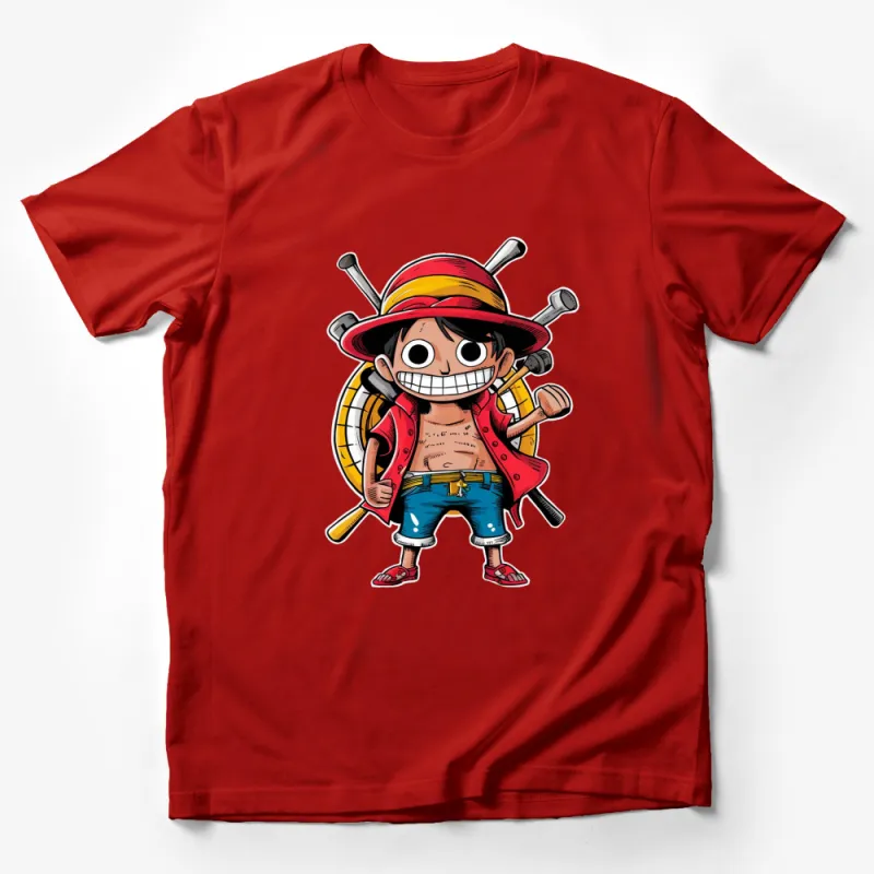 Anime Pirate Boy T-Shirt, Cartoon Character Graphic Tee, Cool Manga Style Shirt, Unique Anime Apparel Male T-Shirt