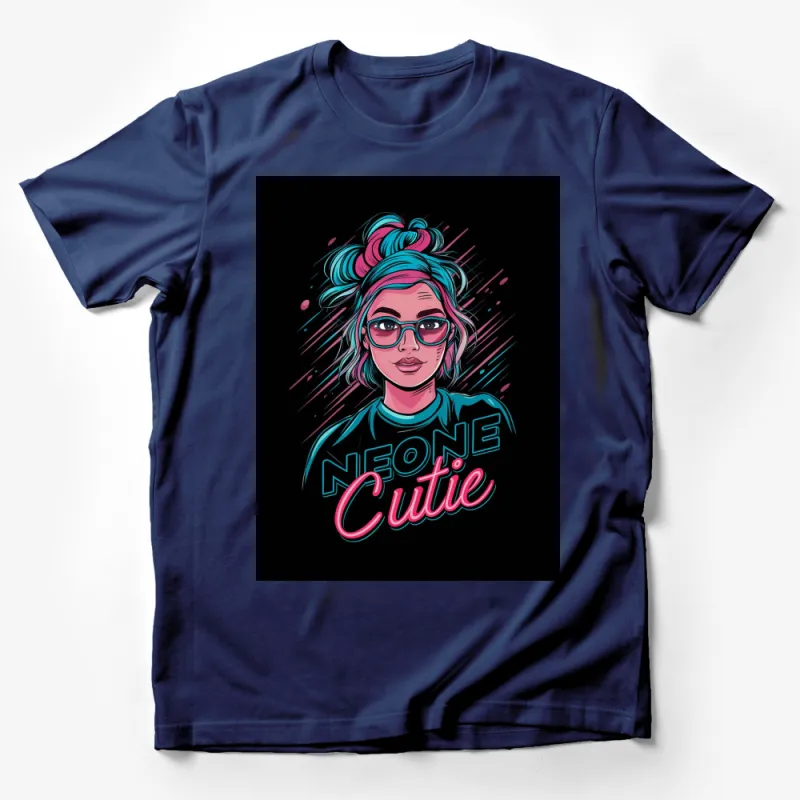 Neon Cutie Graphic Tee, Colorful Woman Portrait, Vibrant Streetwear Shirt Male T-Shirt