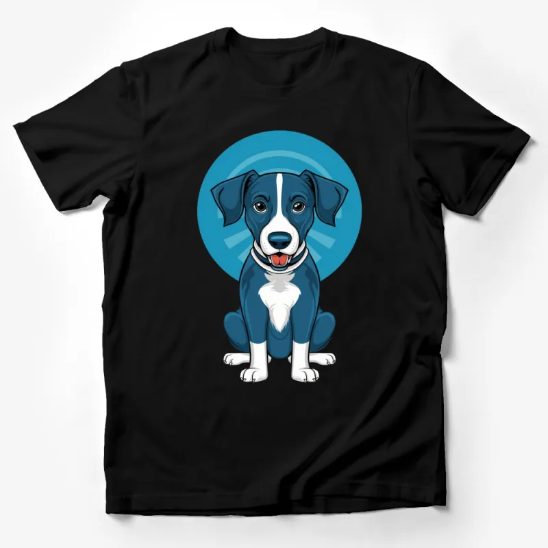 Cute Cartoon Dog T-Shirt, Blue Circle Background, Unisex Graphic Tee, Animal Lover Gift Male T-Shirt