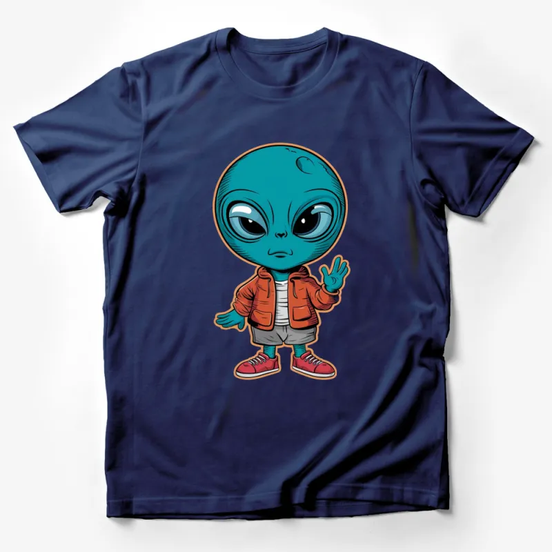 Cute Alien Cartoon Character T-Shirt, Kids Sci-Fi Graphic Tee, Casual Boys Girls Top Male T-Shirt