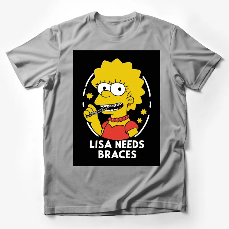 Lisa Simpson Braces Cartoon T-Shirt, Funny Animated Character Tee, Unisex Yellow and Black Shirt Male T-Shirt