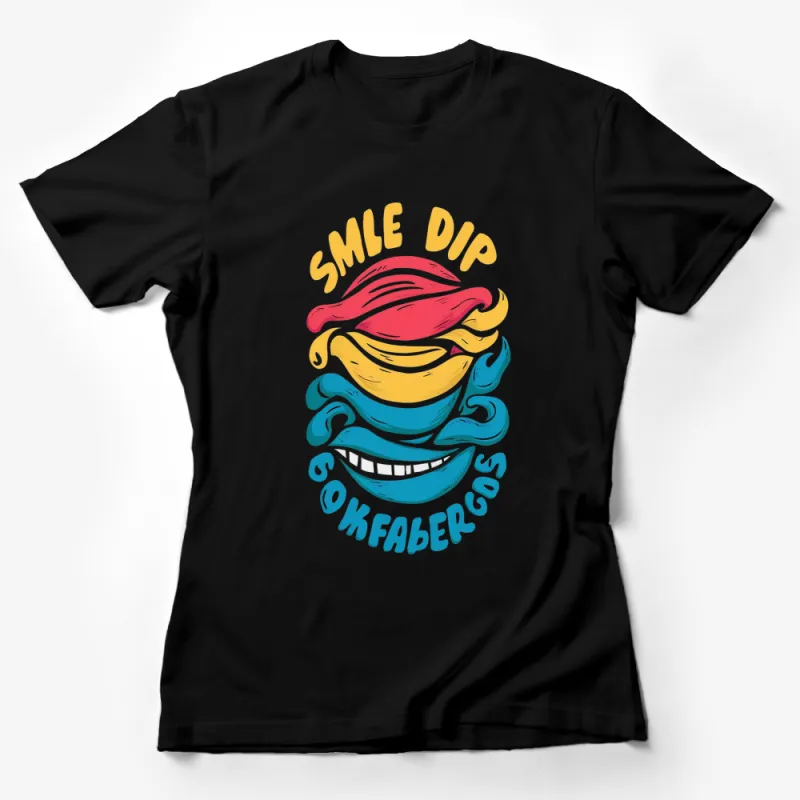 Smile Dip 90s Nostalgia T-Shirt, Colorful Cartoon Mouth Graphic Tee, Unisex Retro Style Casual Top Female T-Shirt