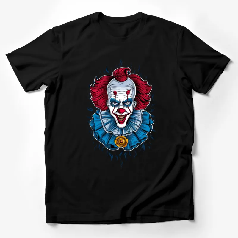 Scary Clown T-Shirt, Creepy Horror Clown Face with Red Hair, Halloween Costume Idea, Unisex Graphic Tee Male T-Shirt