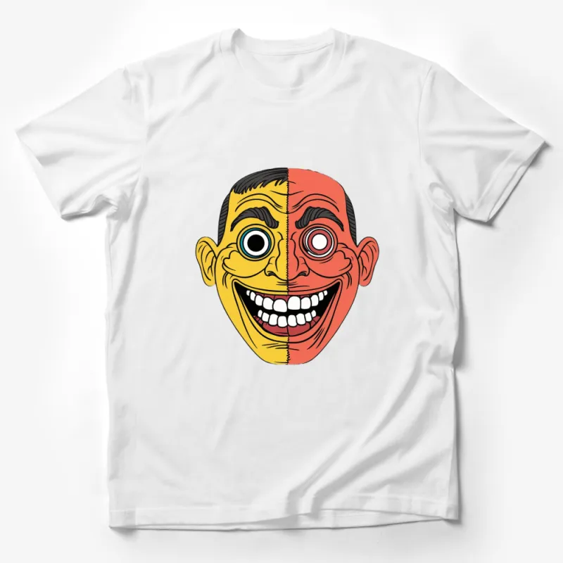 Unique Split Face Graphic T-Shirt, Half Smiling Half Creepy Face, Unisex Tee Male T-Shirt