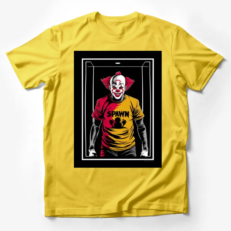 Spawn Clown Graphic Tee, Bold Comic Book Villain Illustration on Black T-Shirt Male T-Shirt