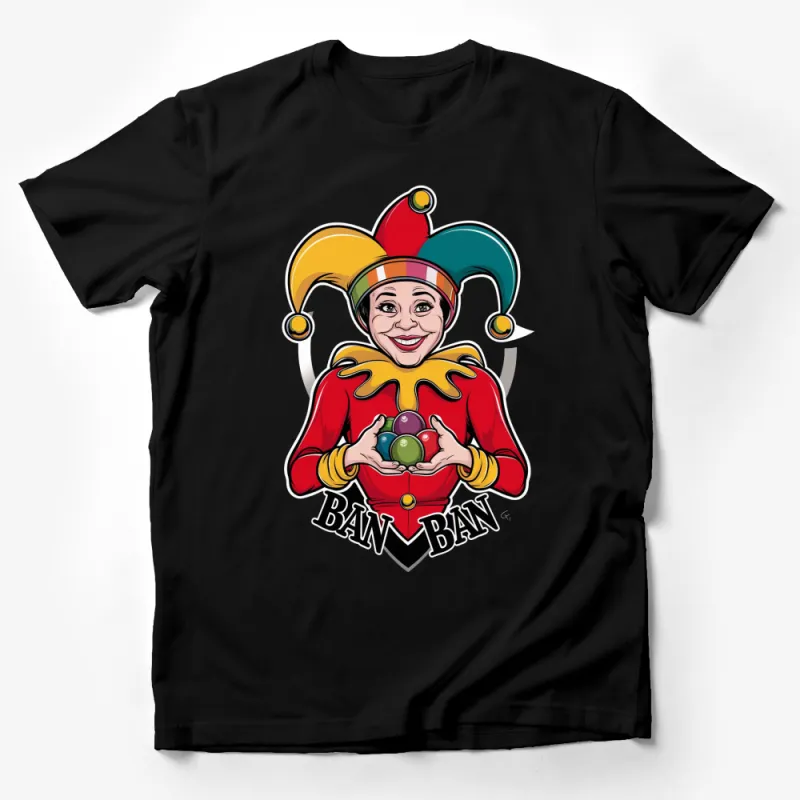 Colorful Jester T-Shirt, Funny Clown with Crystal Ball, Unique Harlequin Tee, Ban Ban Graphic Shirt Male T-Shirt