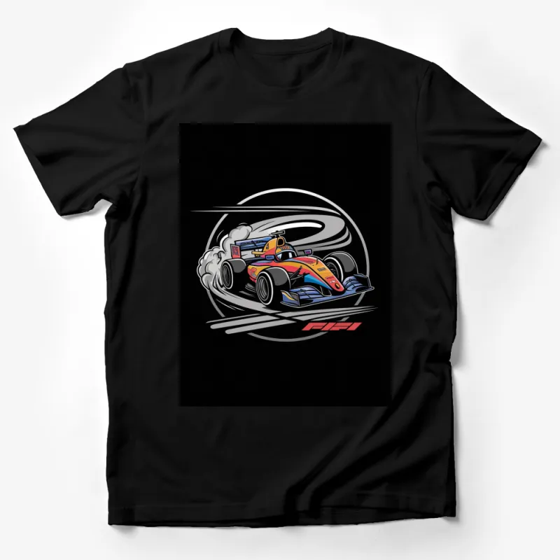 Colorful F1 Racing Car Graphic T-Shirt, Motorsport Enthusiast Tee, Rally Racing Apparel Male T-Shirt