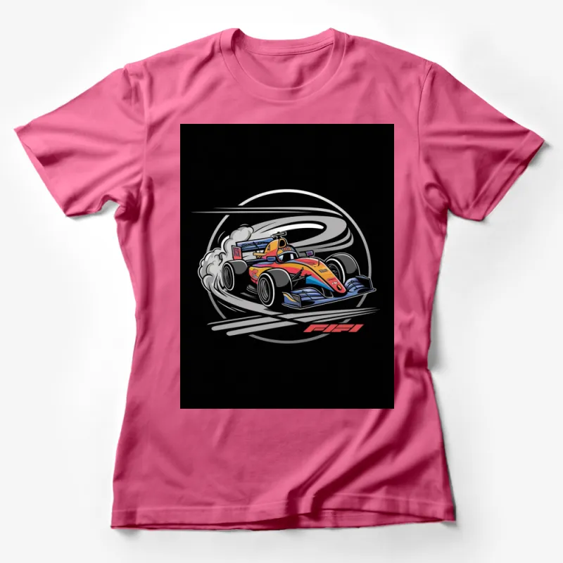 Colorful F1 Racing Car Graphic T-Shirt, Motorsport Enthusiast Tee, Rally Racing Apparel Female T-Shirt