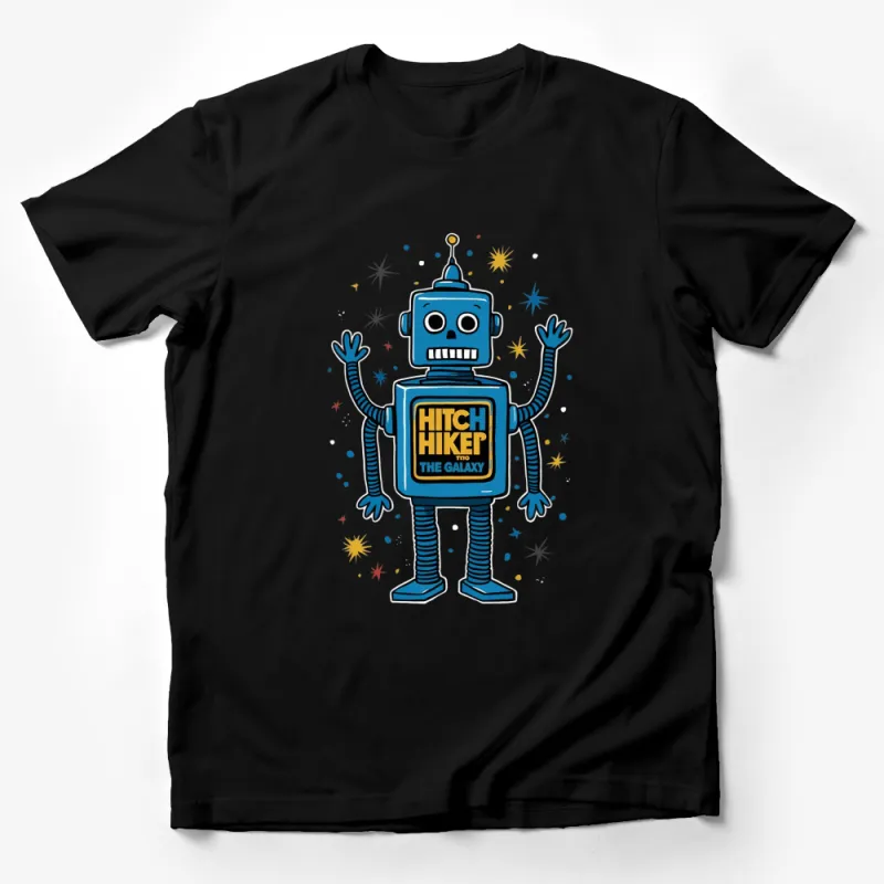 Hitchhike to the Galaxy Robot Graphic T-Shirt, Fun Space Themed Tee, Unisex Sci-Fi Shirt Male T-Shirt