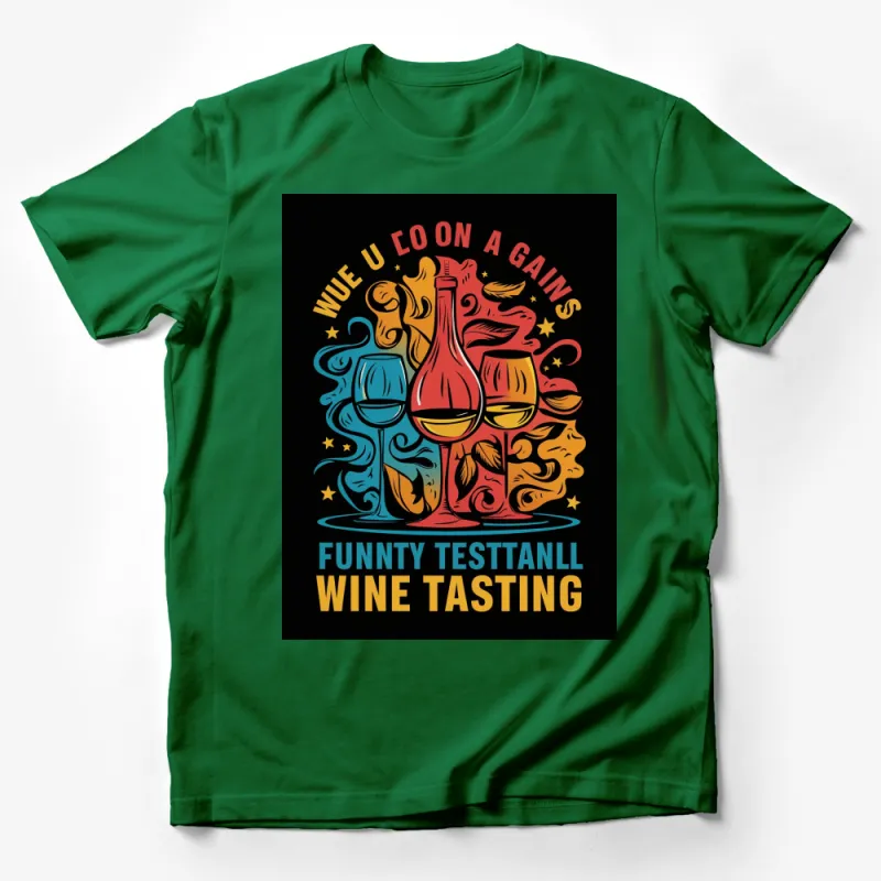 Funny Wine Tasting T-Shirt, Colorful Wine Bottle and Glasses, Unique Gift for Wine Lovers Male T-Shirt