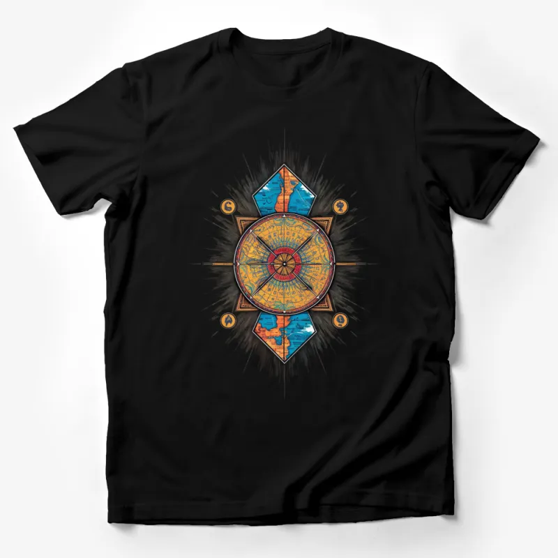 Vintage Map Compass Design T-Shirt, Nautical Navigation Graphic Tee, Travel Themed Unisex Shirt Male T-Shirt