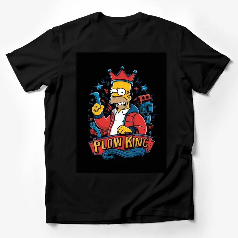 Cartoon King Plow Truck Fun Graphic T-Shirt, Colorful Crown and Scepter Tee, Unique Gift for Cartoon Lovers Male T-Shirt