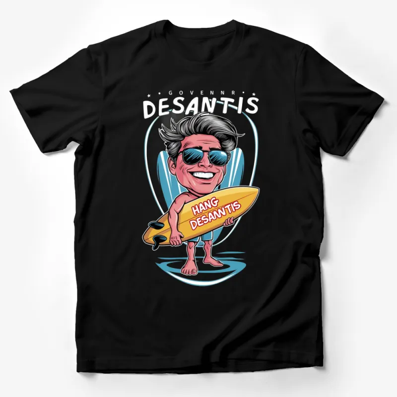 Hang Desantis Caricature Graphic T-Shirt, Surfer Style Tee, Fun Summer Beachwear, Casual Cool Male T-Shirt