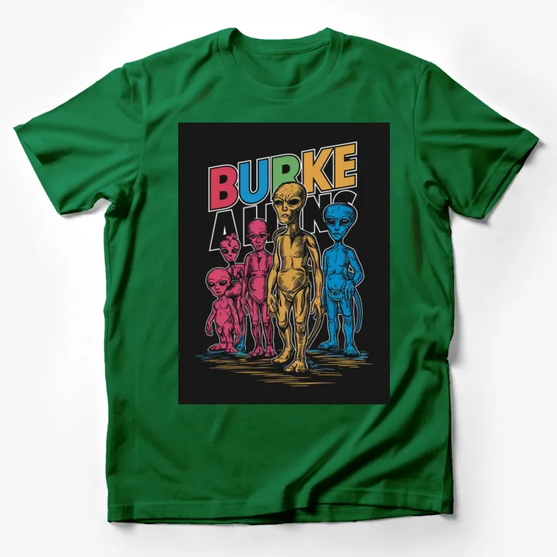 Vintage Alien Graphic T-Shirt, Burke Aliens Retro Style Tee, Bold Colorful UFO Tee, Unisex Male T-Shirt