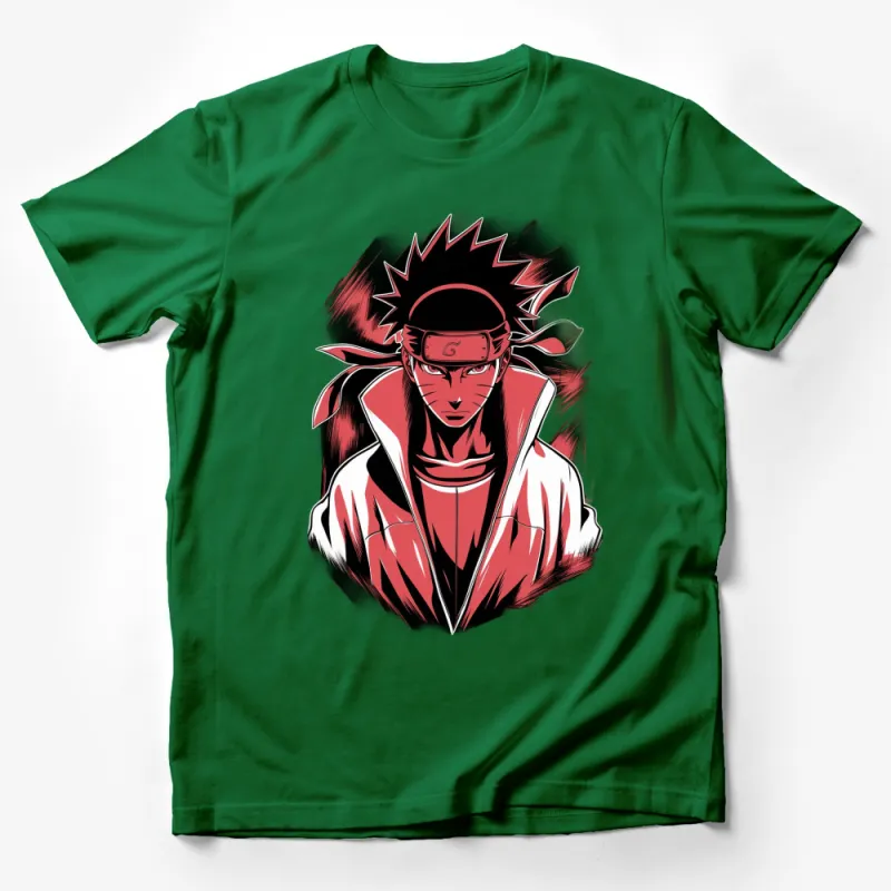 Anime Character Red and Black Graphic Tee, Cool Ninja Manga T-Shirt, Unisex Casual Streetwear, Trendy Anime Fan Gift Male T-Shirt