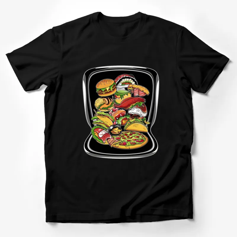 Colorful Food Explosion Graphic T-Shirt, Fast Food Junkie Shirt, Streetwear Unisex Tee, Food Lover Gift Male T-Shirt