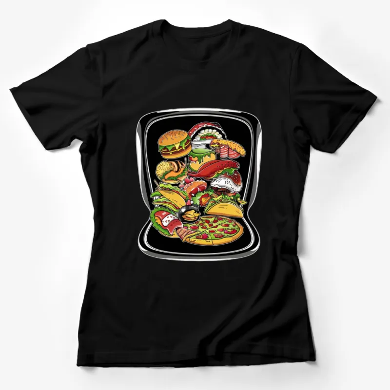 Colorful Food Explosion Graphic T-Shirt, Fast Food Junkie Shirt, Streetwear Unisex Tee, Food Lover Gift Female T-Shirt