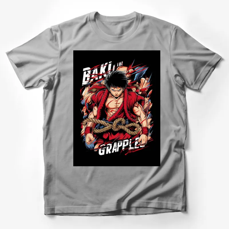 Baki the Grappler Anime T-Shirt, Bold Red and Black Graphic Tee, Martial Arts Inspired Shirt, Unisex Manga Apparel Male T-Shirt