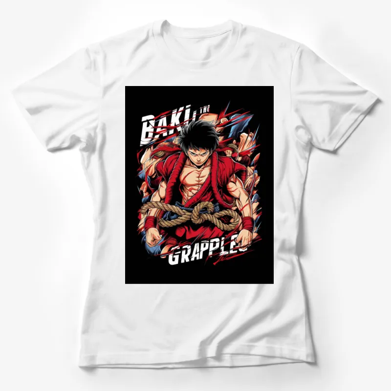 Baki the Grappler Anime T-Shirt, Bold Red and Black Graphic Tee, Martial Arts Inspired Shirt, Unisex Manga Apparel Female T-Shirt