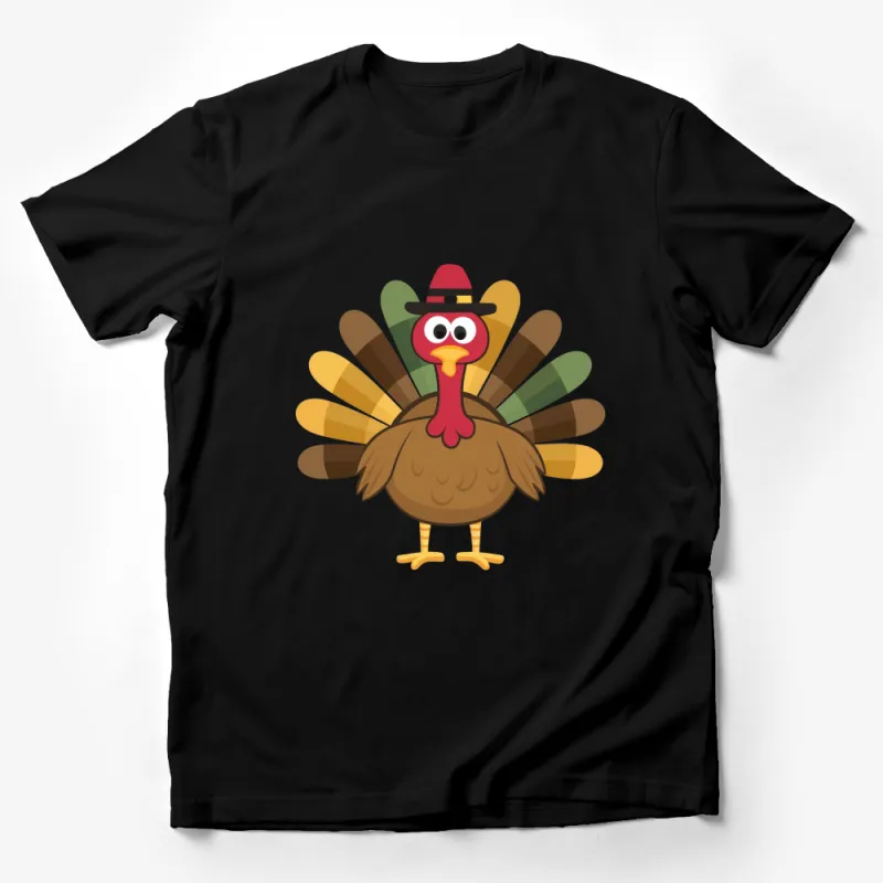 Funny Thanksgiving Turkey T-Shirt, Holiday Graphic Tee, Autumn Casual Wear, Cute Turkey with Hat Design Male T-Shirt