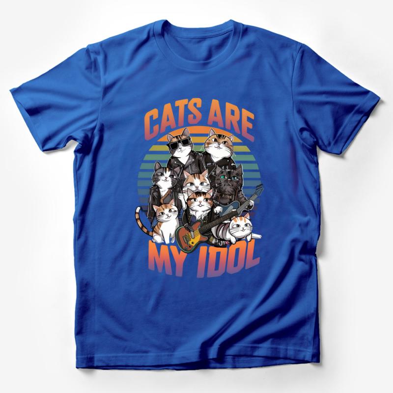 Cat Band T-Shirt, Cats Are My Idol, Cute Cat Lovers Tee, Rocking Kittens Graphic Shirt, Musician Cats Unisex Apparel Male T-Shirt