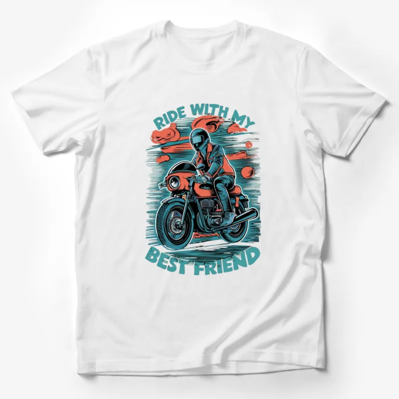 Vintage Motorcycle Rider T-Shirt, Ride With My Best Friend, Biker Graphic Tee, Motorbike Enthusiast Gift Male T-Shirt