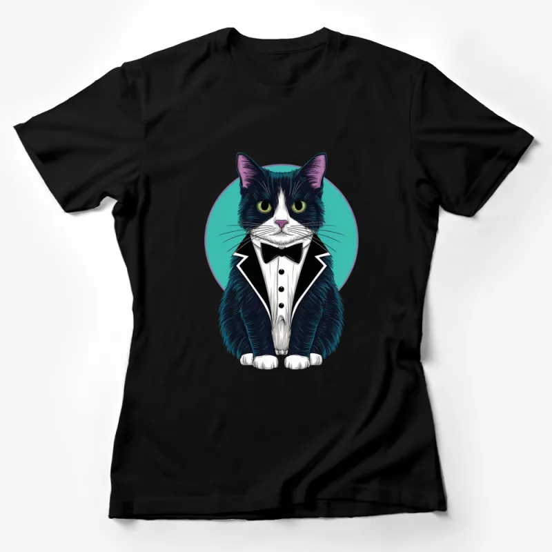 Formal Cat in Tuxedo T-Shirt, Unique Illustrated Black and White Cat, Perfect Gift for Cat Lovers Female T-Shirt