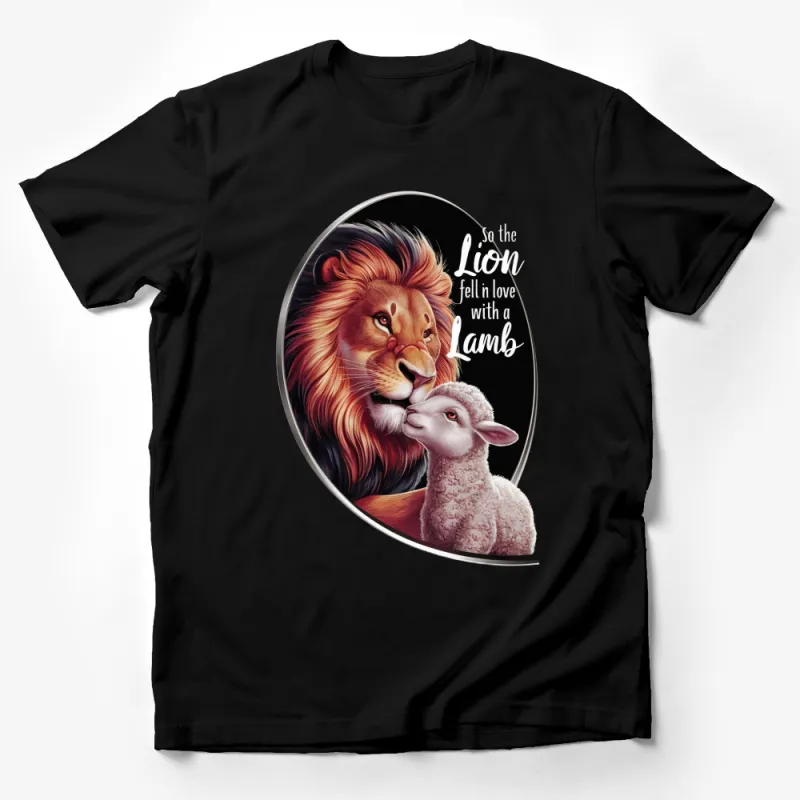 Lion and Lamb Love T-Shirt, Graphic Tee, Nature Inspired Romantic Top, Quote Male T-Shirt