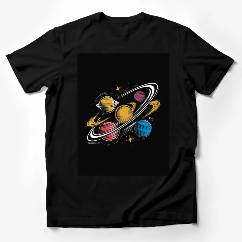 Colorful Planets and Stars Space Design T-Shirt, Astronomy Lover Tee, Galaxy Graphic, Unisex Male T-Shirt