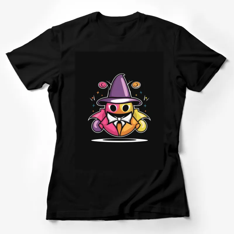 Colorful Cartoon Wizard T-Shirt, Funny Magician Character Shirt, Kids and Adult Sizes Female T-Shirt